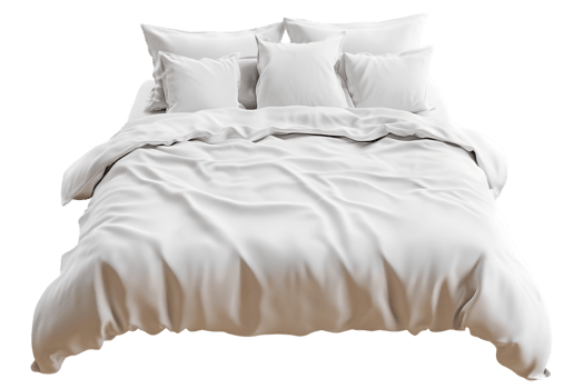 Neatly Made White Bed with Crisp Bedding and Pillows png