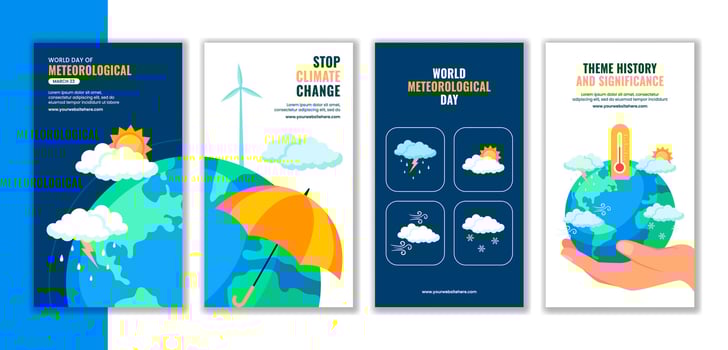 Social Media Stories Template for World Meteorological Day in Flat Hand-Drawn Style vector