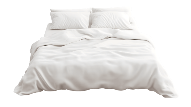 Unmade White Bed with Rumpled Sheets and Pillows png
