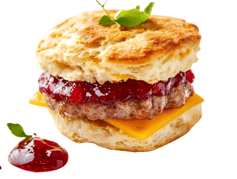 Savory Sausage Cranberry Biscuit Sandwich with Melted Cheese png
