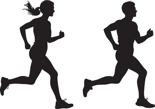 Silhouette of Jogging Couple in Motion Fitness and Exercise Art vector