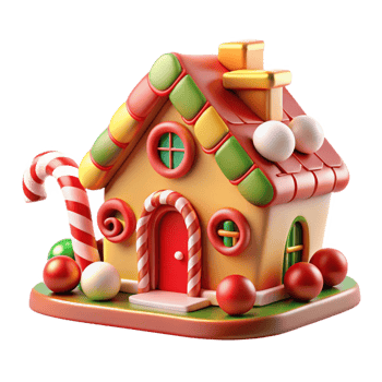 3D Christmas House Made of Candy Canes and Sweet Decorations png