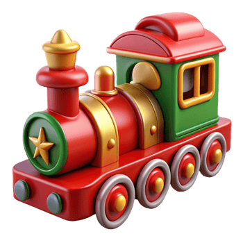 3D Christmas Train with Colorful Decorations png