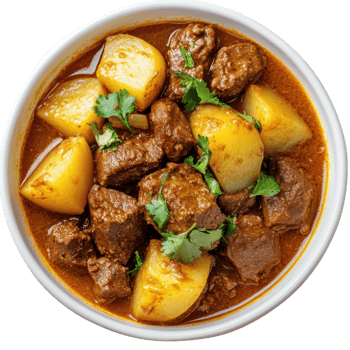 Delicious Beef Curry with Potatoes on transparent background. png
