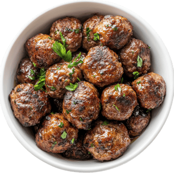 Grilled Meatballs in Bowl on transparent background. png