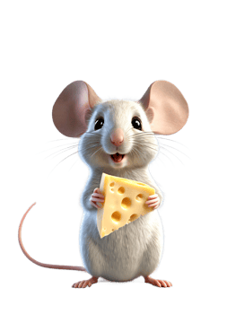 A cute little mouse holding a piece of cheese, Cartoon style, 3d render, transparent wallpaper, isolated, cutout render image, cute cartoon style mouse png