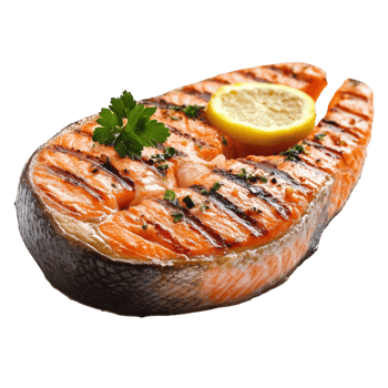 Delicious Grilled Salmon Steak on transparent background. png