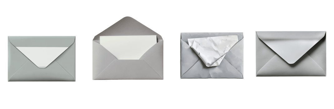 Four Grey Envelopes Showing Varying States Of Contents png