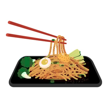 Bibim Naengmyeon Art Featuring Cold Korean Noodles vector