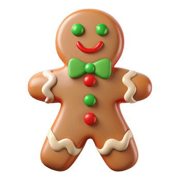 Cute Gingerbread Man with Red Bowtie for Christmas png