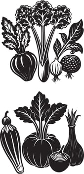 black color line art vegetables vector