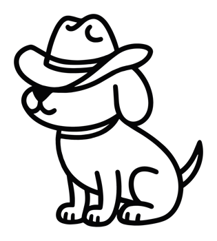Dog wearing cowboy cowgirl hat country cowdog western aesthetic puppy pet animal lover funny black outline drawing line art sketch illustration sticker clipart isolated transparent background png