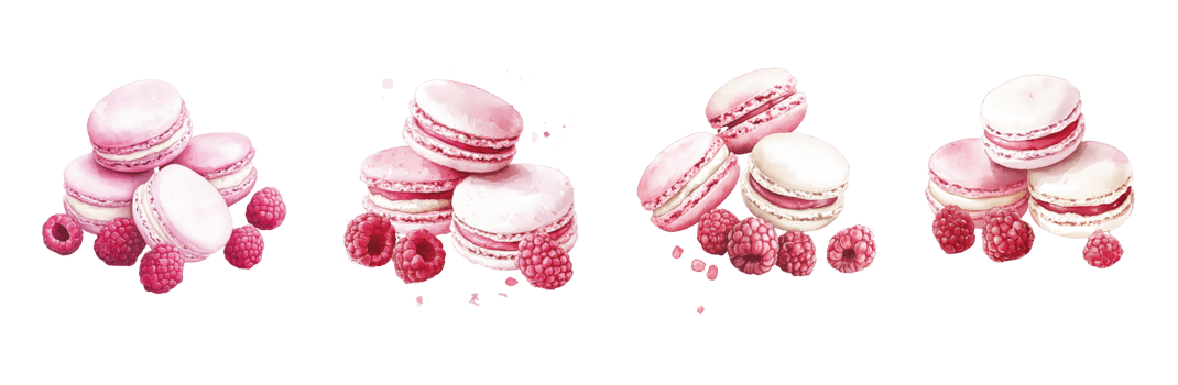 Pink Macarons and Raspberries Watercolor Illustration png