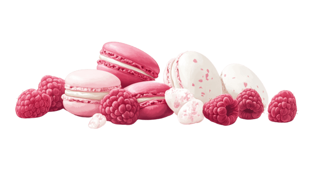 Pink Macarons and Raspberries Delightful Dessert png