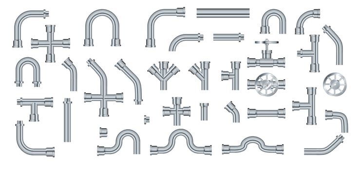 Pipe. Metallic pipes plumbing fittings. Industry pipeline. vector