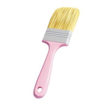 Pink handled paintbrush with yellow bristles isolated on black png