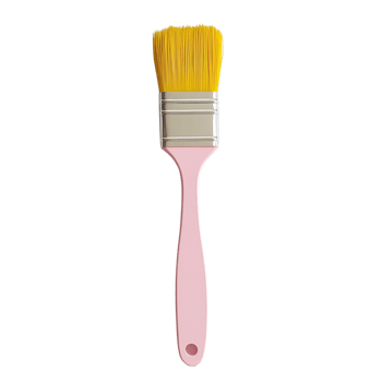 A Pink Handled Paintbrush With Yellow Bristles. transparent background png