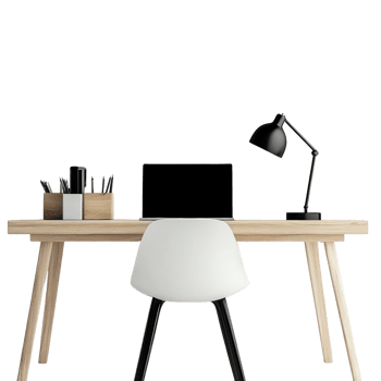 Modern minimalist workspace with laptop and desk lamp. cut out png