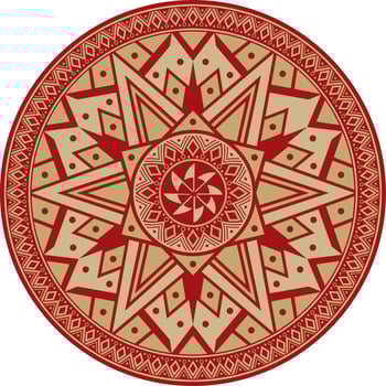 Native American round gold with red pattern. Geometric shapes in a circle. National ornament vector