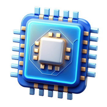 3D Render of a Blue Microchip with Gold Connectors png