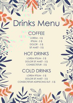 Floral elegant restaurant template. Wedding menu. Cafe identity. Vintage creative drinks template vector