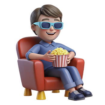 3D Render of a Boy Enjoying Popcorn at the Cinema png