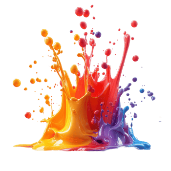 Colorful paint splashes create an artistic explosion during a creative session in a bright studio setting isolated on transparent background. png