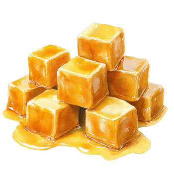 Golden Brown Caramel Cubes Sweet Treat Delicious png
