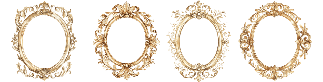 Four Ornate Gold Oval Frames Design Elements png