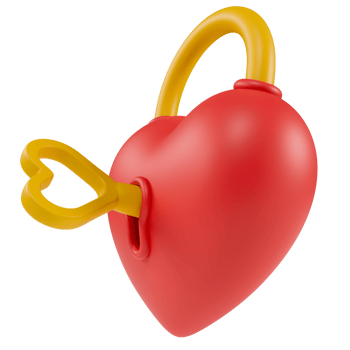 Stylized heart-shaped padlock with a key, transparent background png