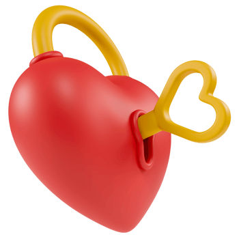 Stylized heart-shaped padlock with a yellow key. Isolated on transparent background png