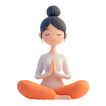 3d icon yoga practicing cartoon woman sitting in lotus position, meditating with closed eyes, mindfulness embodying and tranquility png