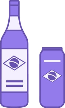 Colored Cachaca Icon. Brazilian Strong Alcoholic Drink. Bottle and Can. Brazilian Carnival Concept vector