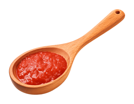 Tomato Paste Sauce on Wooden Spoon Isolated on Transparent Background png