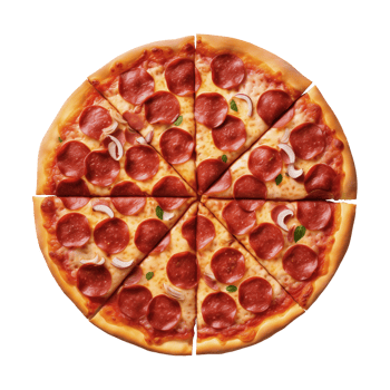 Pepperoni Pizza with 8 Slice Top View Isolated on Transparent Background png