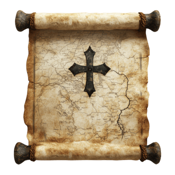 Ancient Map Scroll Featuring a Metal Cross png