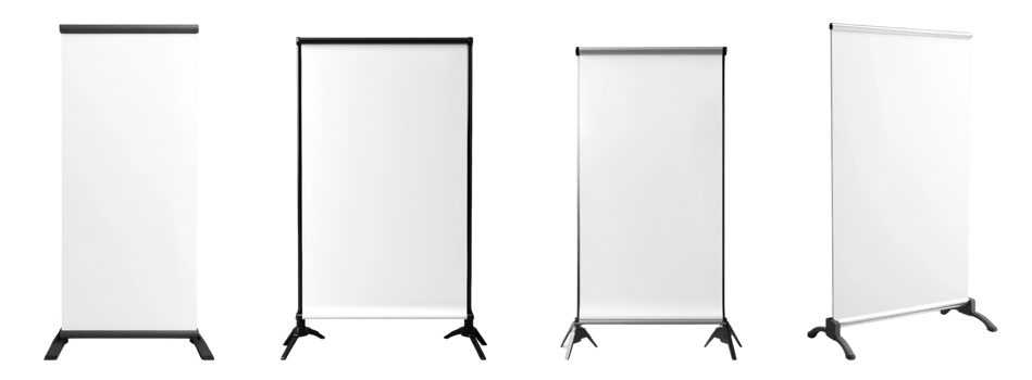 Four Blank Retractable Banner Stands Displayed png