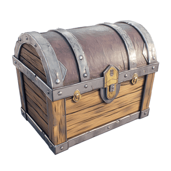 A Wooden Treasure Chest with Metal Bindings and Clasps png