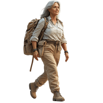 Hiking in nature with a backpack on a sunny day in a scenic outdoor setting isolated on transparent background. png