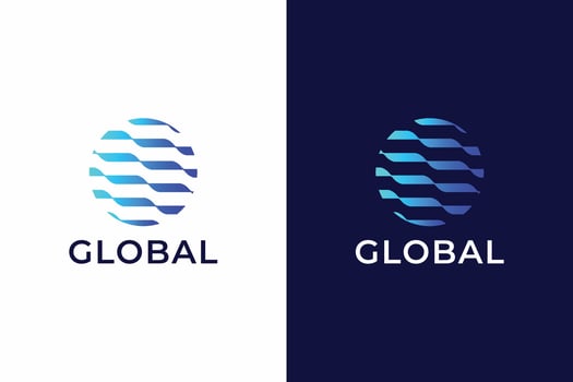 Modern and Creative Global Technology Logo with Blue Wave Elements vector