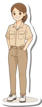 A Smiling Woman Wearing Khaki Uniform Pants and Shirt png