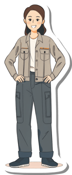 A Smiling Woman Wearing a Work Jacket and Cargo Pants png