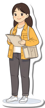 Young Woman Holding Clipboard Wearing Yellow Jacket png