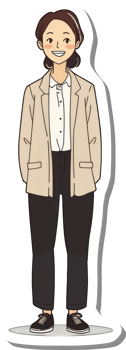 A Cartoon Woman Wearing A Beige Blazer And Black Pants png