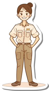 A cheerful female ranger stands confidently in uniform png