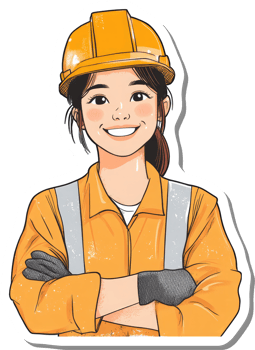 A sticker of a woman wearing an orange hard hat png