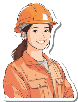 A sticker of a woman wearing an orange hard hat png