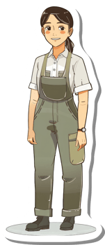 A young woman wearing overalls stands smiling png