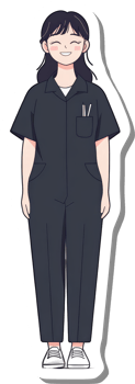 Happy Anime Girl Wearing Dark Overalls png