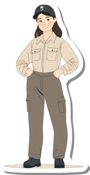 A Smiling Woman Wearing a Beige Uniform and Cap png